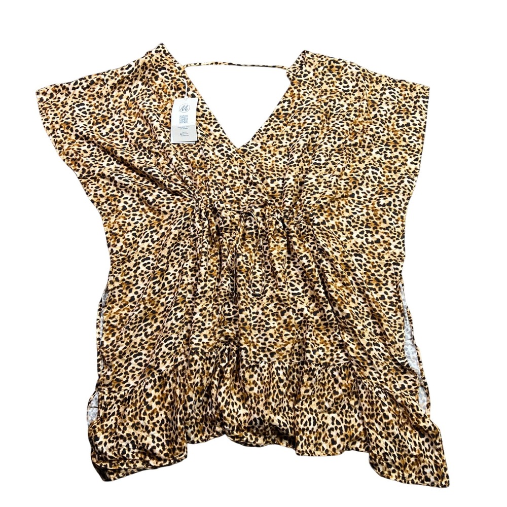 NWT Maaji Women's Small Leopard Print Kaftan Beach Cover Up Brown 2124CPO600SM